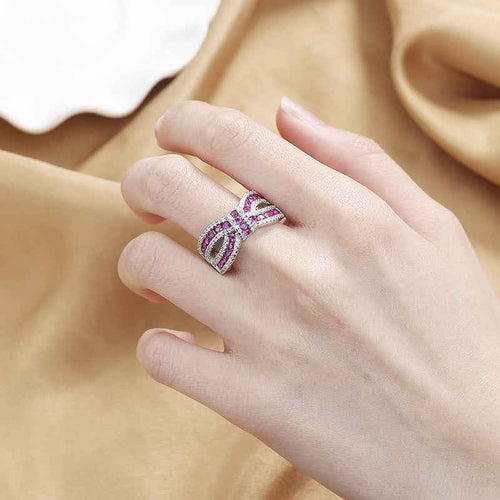 Elegant Bow-Knot Red Zircon Ring For Women
