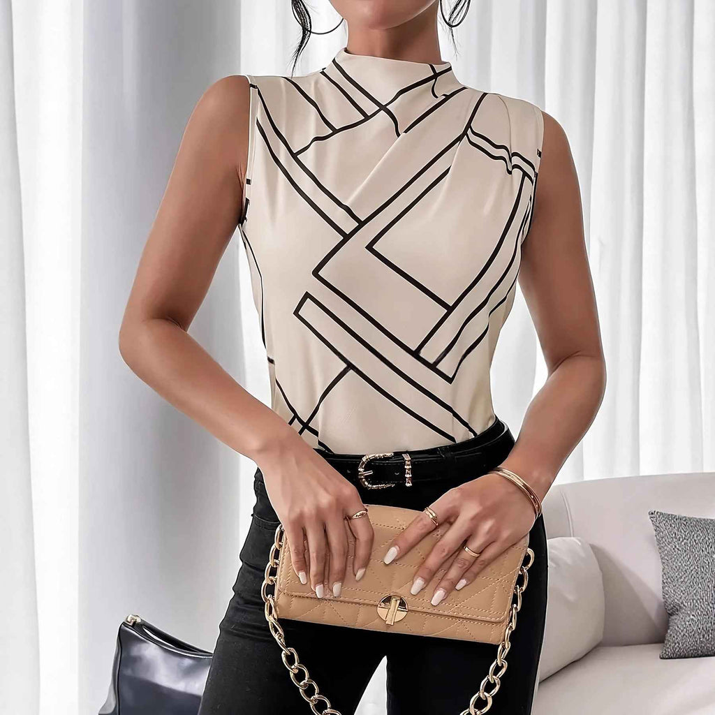 Plus Size Sleeveless Plaid Top – Slim Fit, Elegant Office Style