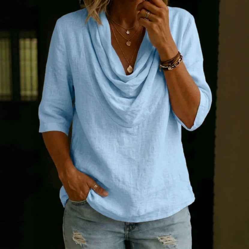 Women's Solid Crew-Neck Three-Quarter Sleeve Shirt — 3 Colours