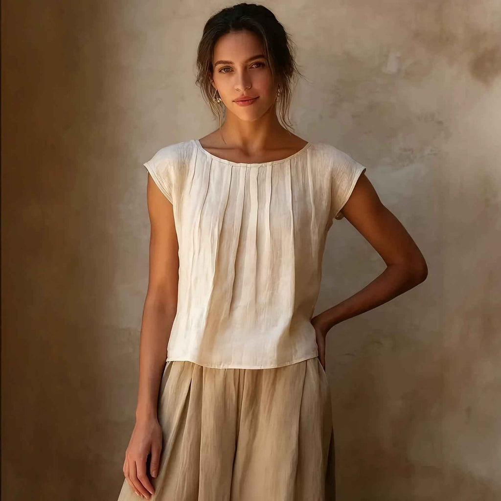 Patchwork Sleeveless Round-Neck Top – Literary Vintage Style
