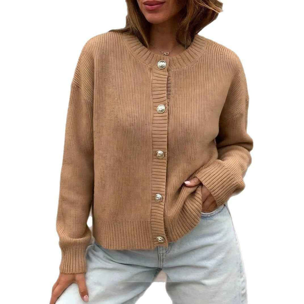 Womens Button-front Cardigan Long-sleeve Sweater