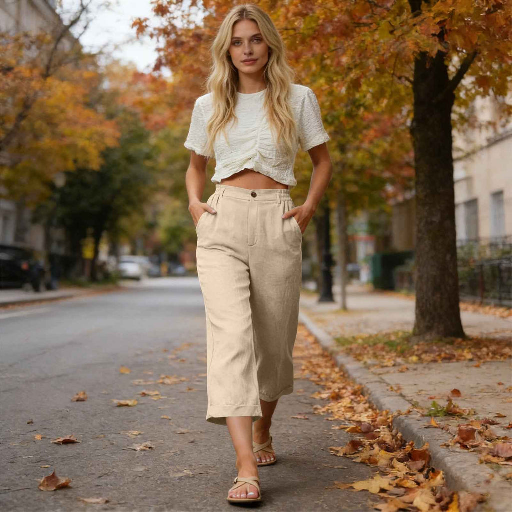Pocketed Loose-fitting Breathable Summer Capri Pants