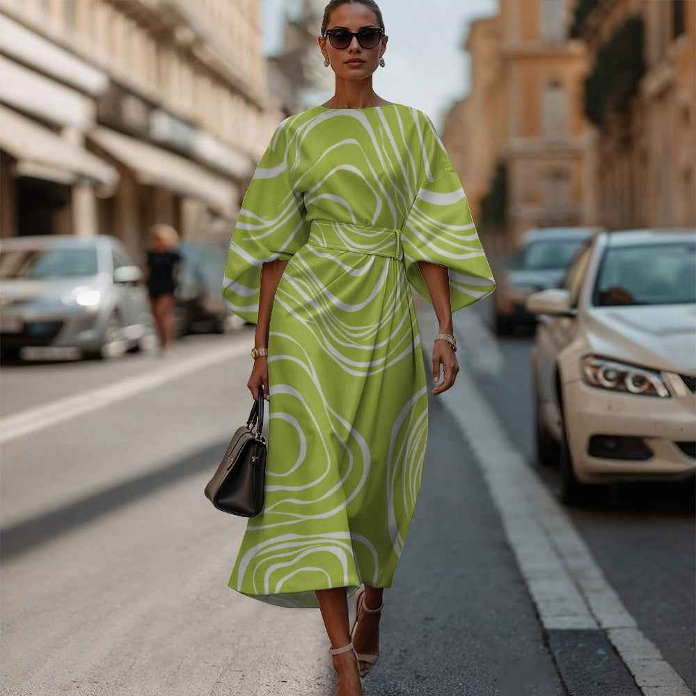 3D Printed High-Waist 3/4-Sleeve Dress — Casual, 6 Styles