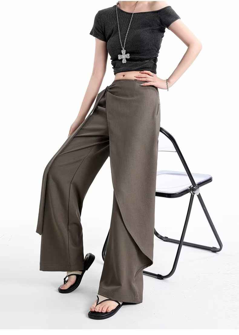 Women's High-Waist Pleated Wide-Leg Suit Trousers