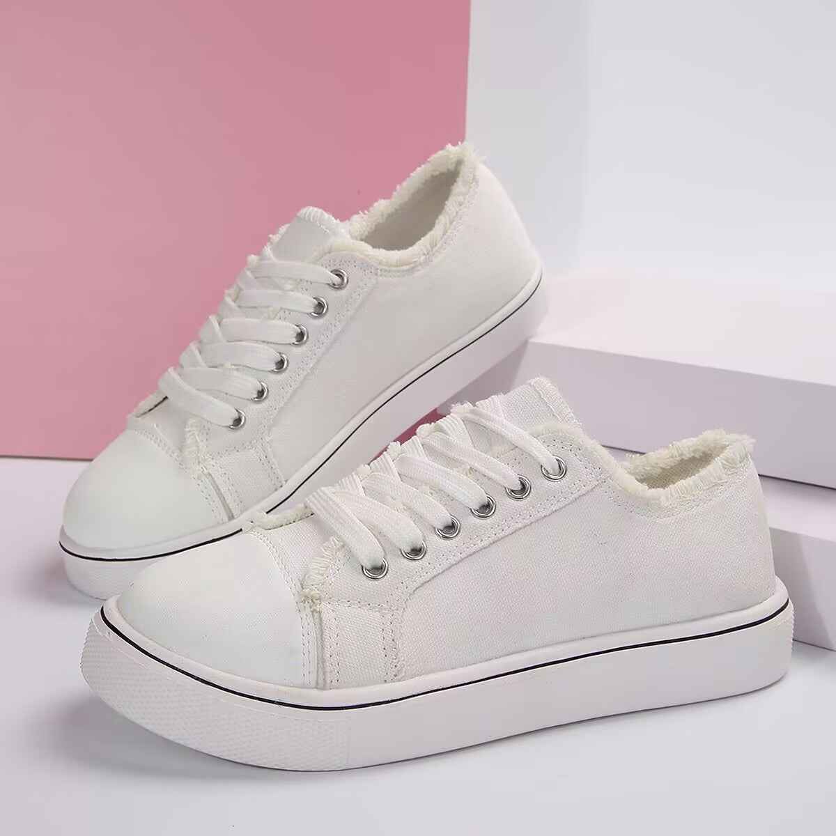Canvas Lace-Up Flat Trainers
