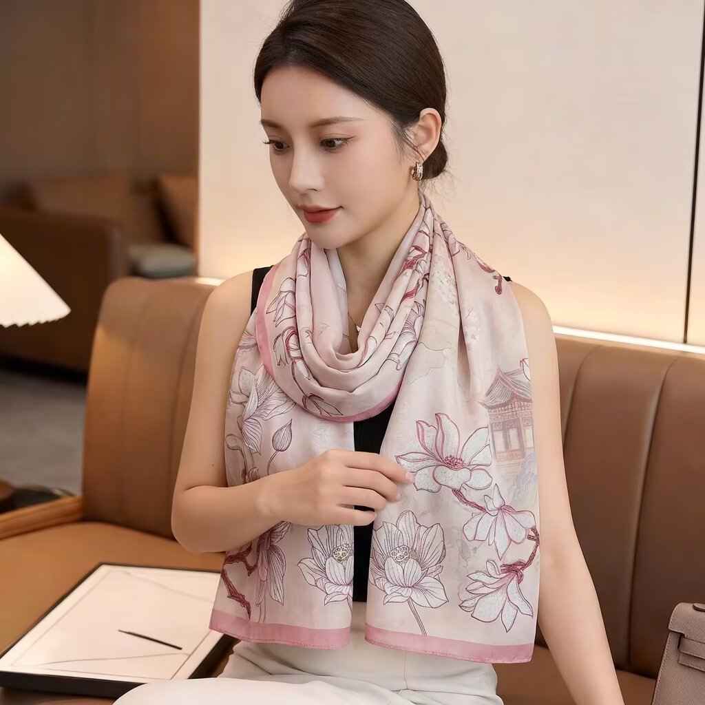 Fashionable Lengthened Womens Elegant Sun-Protective Scarf With Butterfly Print