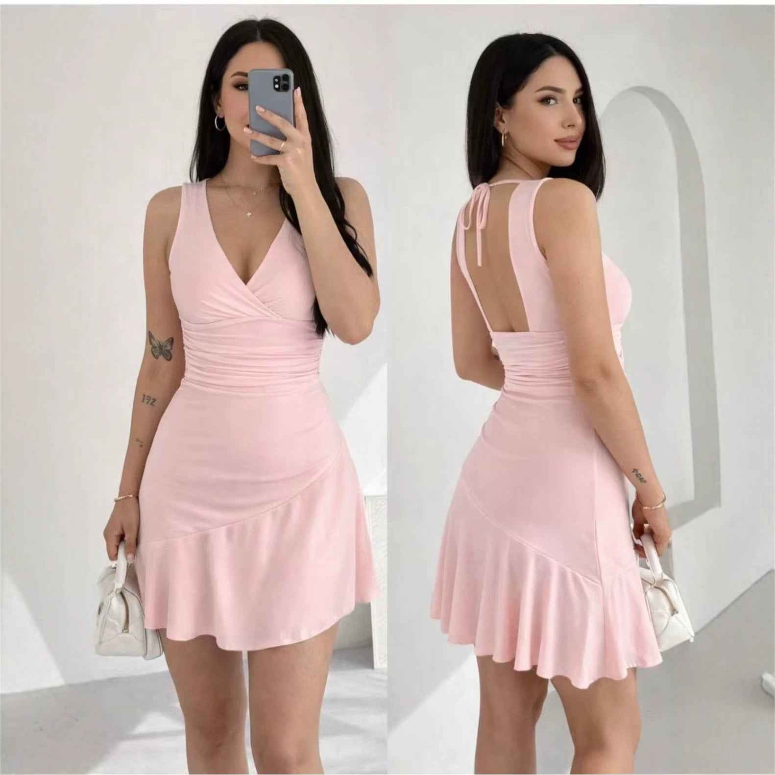 Womens V-neck Slim-fit Elegant Dress