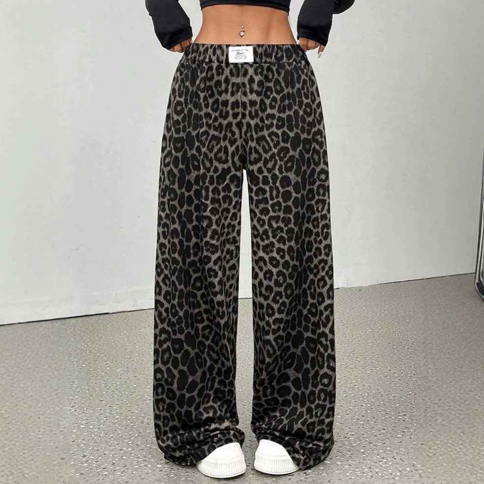 Leopard Print High-Waist Wide-Leg Pants — Loose Fit, Wrinkle-Resistant