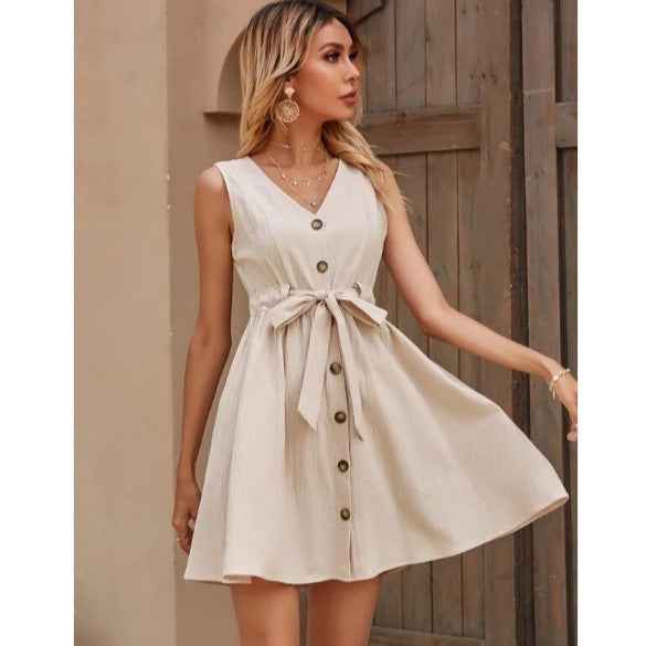 Women's High-Waist A-Line Tank Mini Dress with Tie Neck — 2 Colours, M–2XL