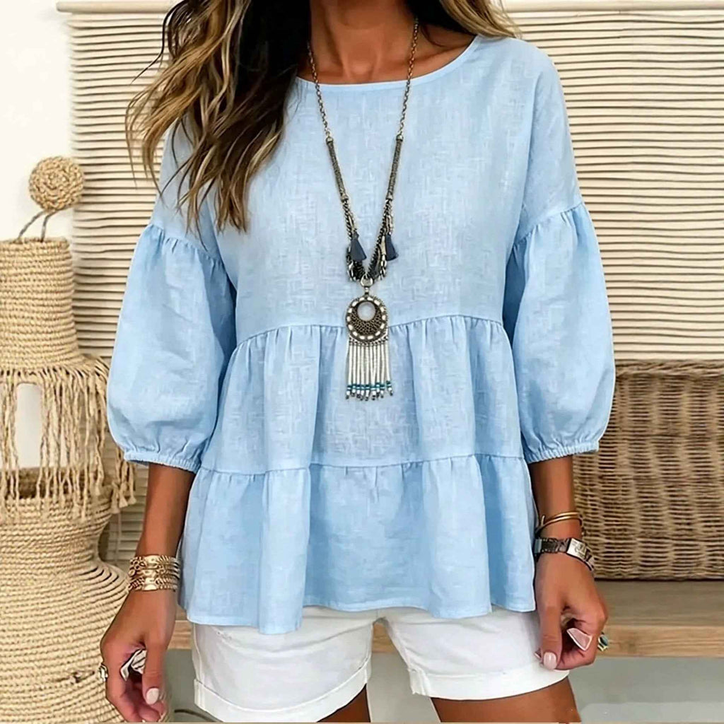 Women's Puff Sleeve Crew Neck Loose Shirt