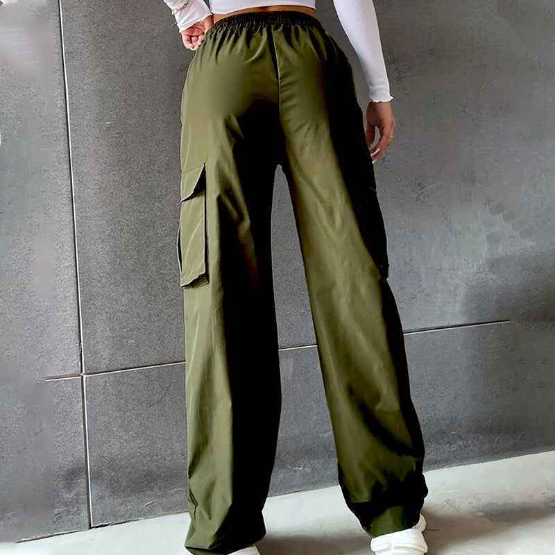 High-Waist Cargo Pants — Wide Leg, Army Green