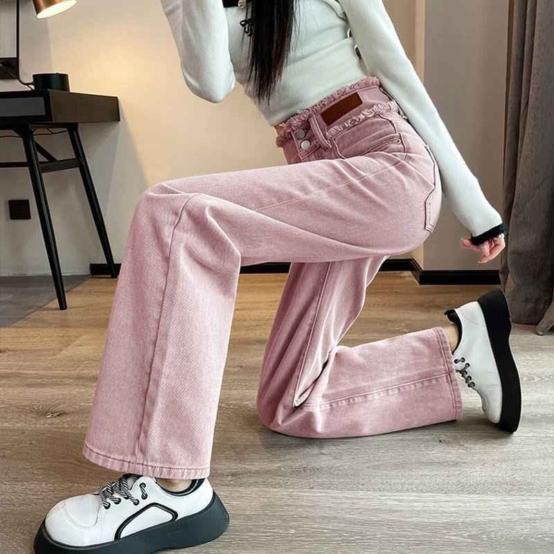 High-Waist Straight-Leg Trousers – Floor-Length Button Detail