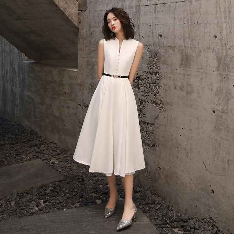 Women's Sleeveless High-Waist Bow Midi Dress