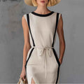 Ribbed Knit Side-Slit Sleeveless Midi Dress