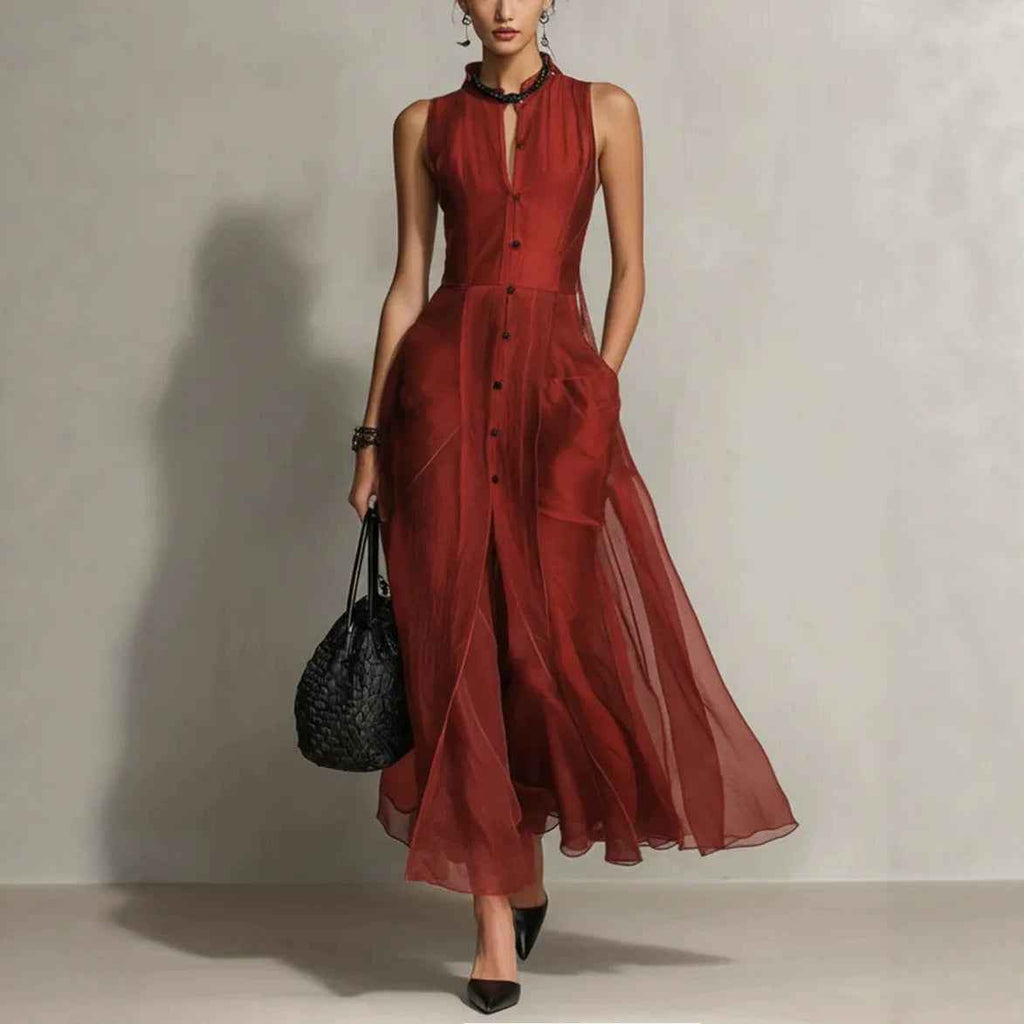 Sleeveless Midi Dress – Relaxed Fit Straight Minimalist Office Dress
