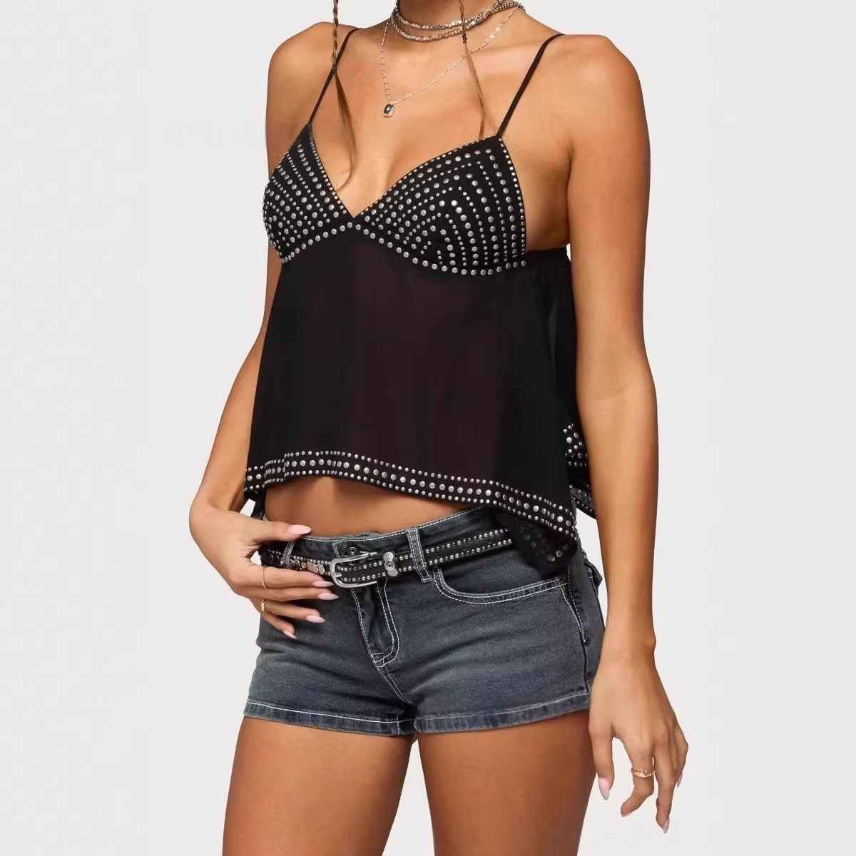 Sequin 3D-Effect Tie-Strap Slim-Fit Top