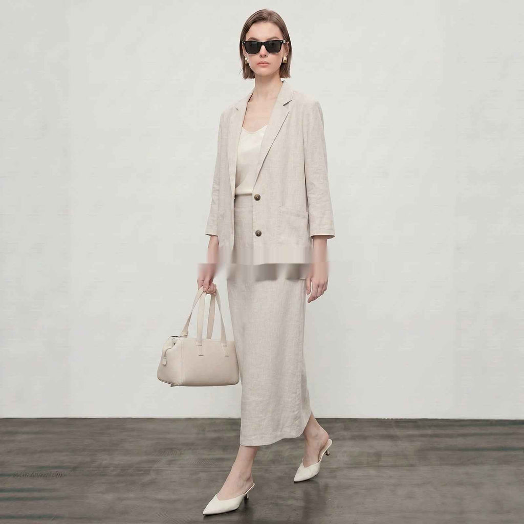 Womens Loose-fit Linen Blazer With Two Pockets