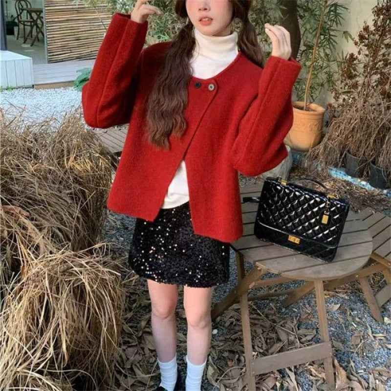Women's Bishop-Sleeve Knit Cardigan — Two-Button Elegant Style