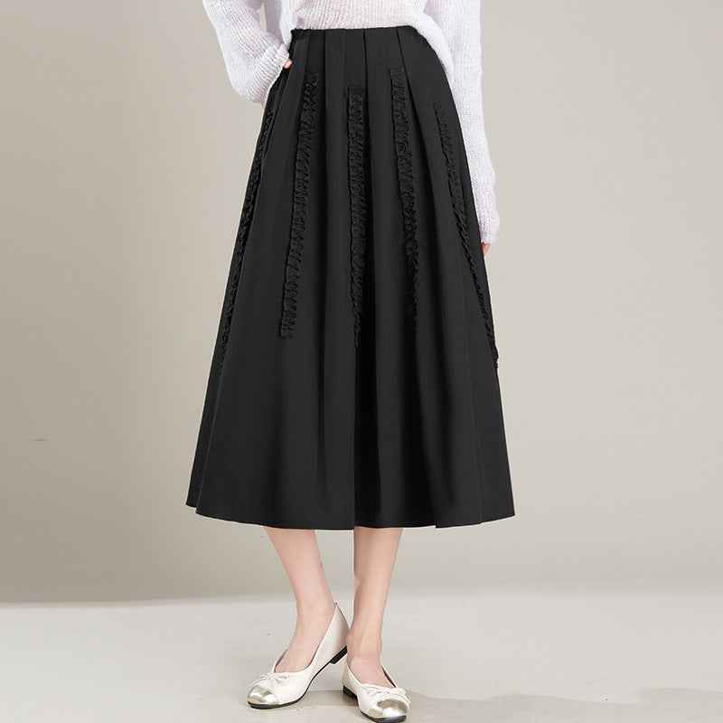 New Commuter Skirt Figure-flattering Black Fashion Pleated Maxi A-line Skirt