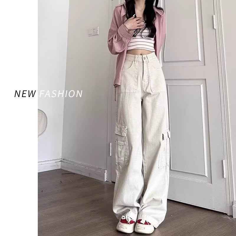High-waisted Hip-covering Straight-leg Relaxed-fit Draping Wide-leg Casual Pants For Petite Figures