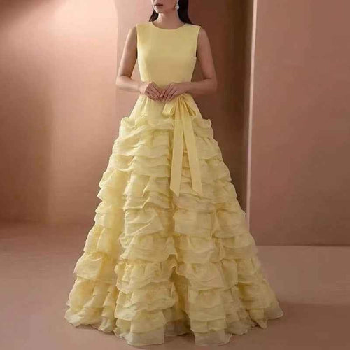 A-Line Floor-Length Multi-Layer Ruffle Colour-Block Maxi Dress
