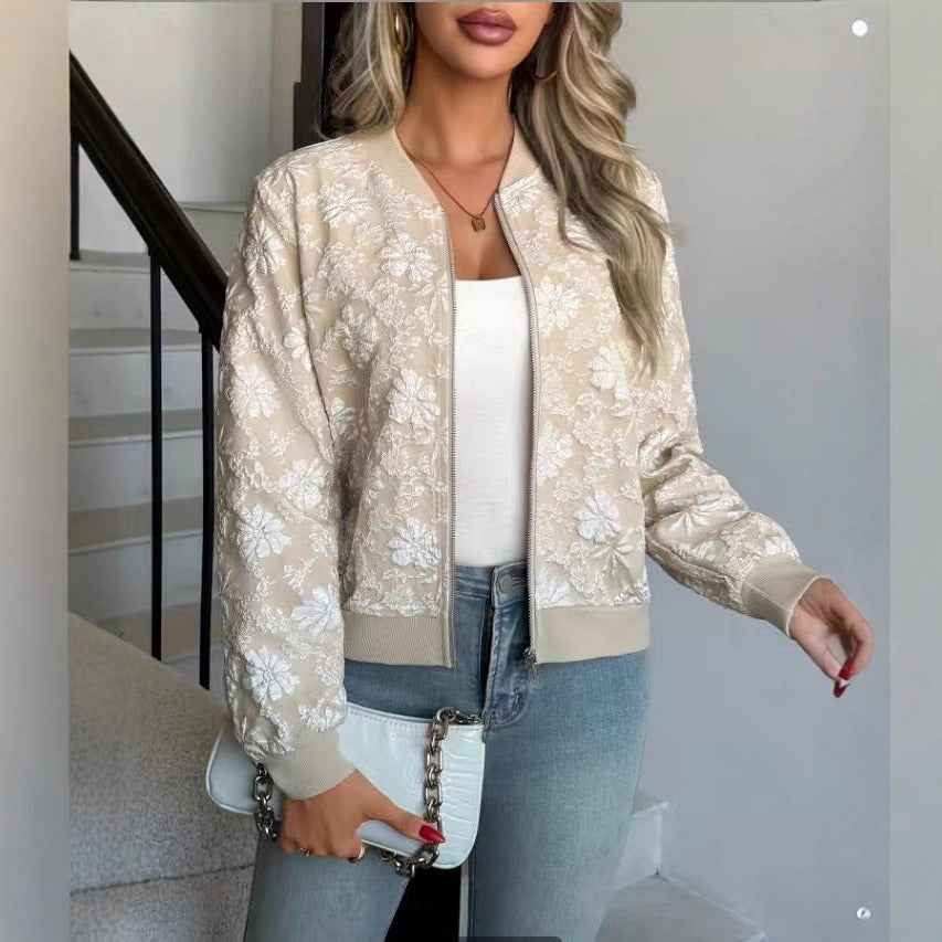 Women's Tweed Cropped Jacket, Elegant Baseball Coat