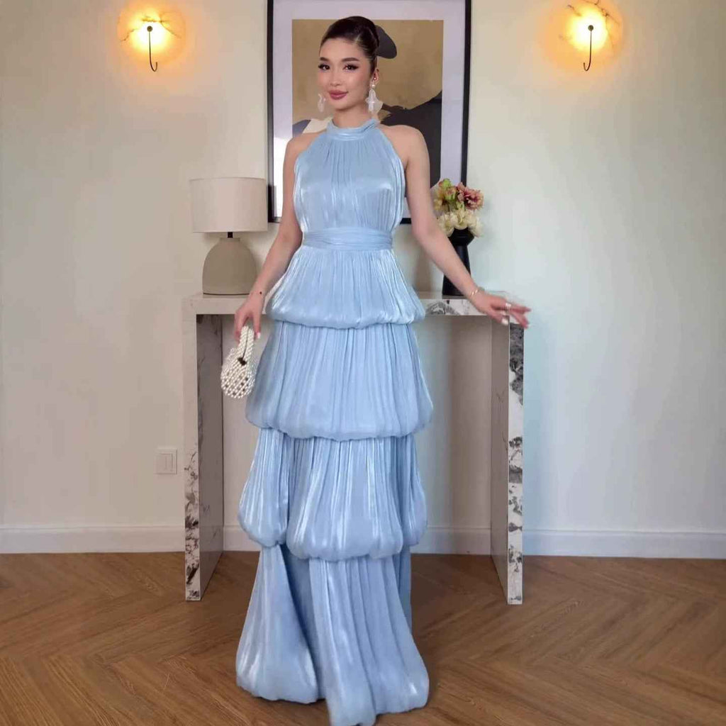 Off-shoulder Halter-neck Silk Dress For Women