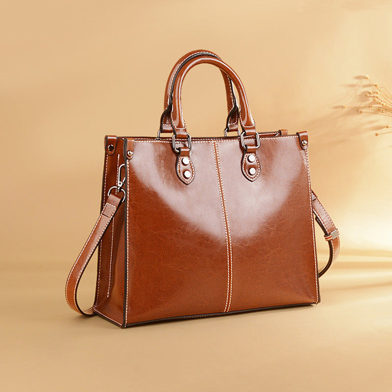 Genuine Leather Crossbody Handbag – European Retro Style