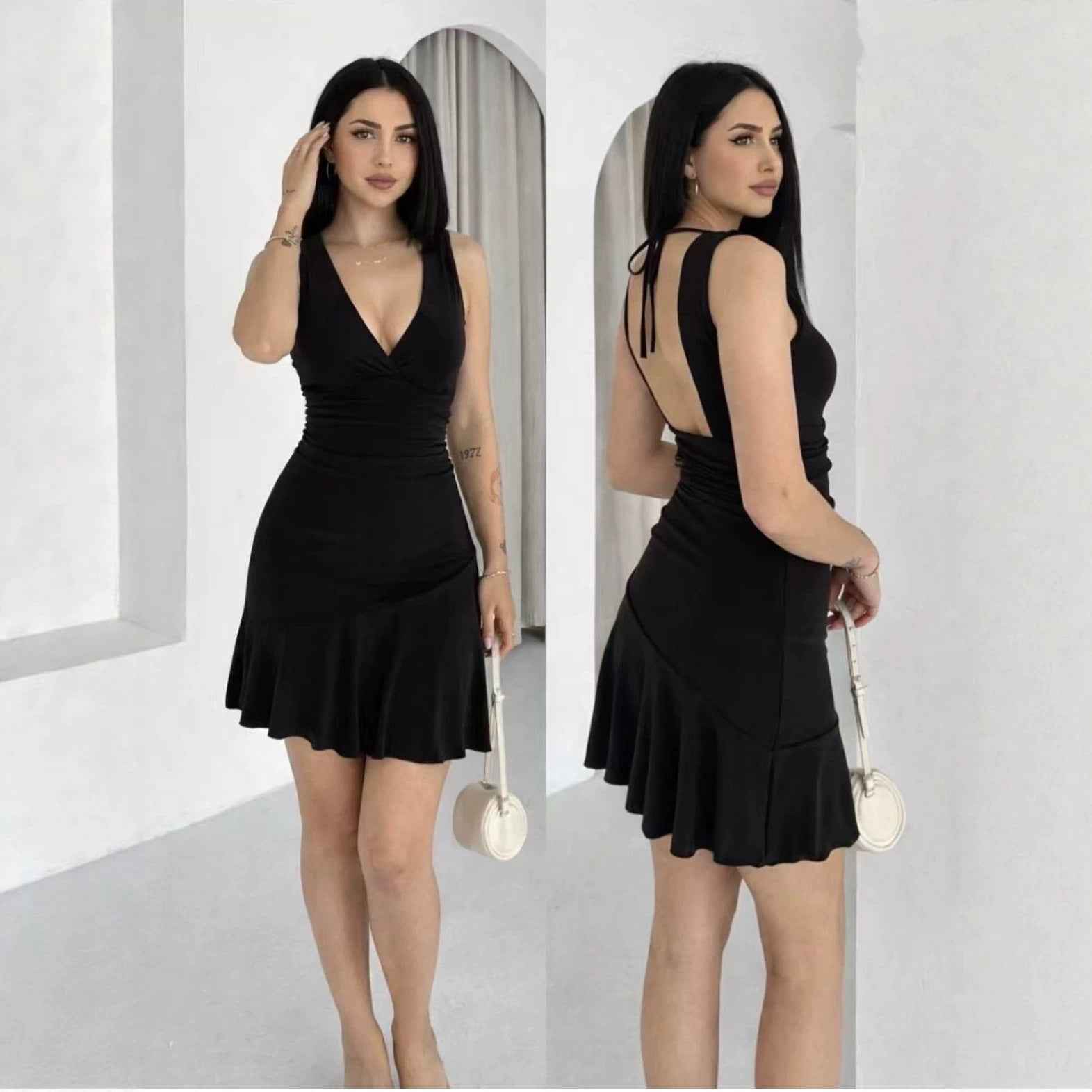 Womens V-neck Slim-fit Elegant Dress