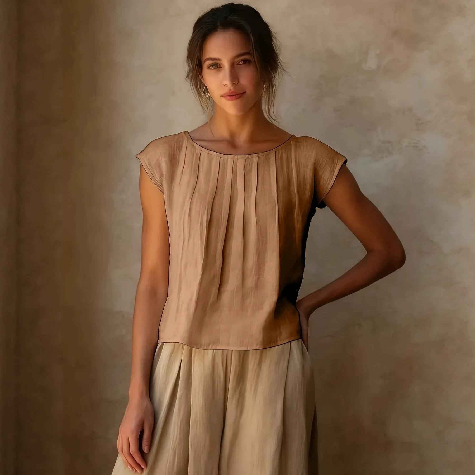 Patchwork Sleeveless Round-Neck Top – Literary Vintage Style