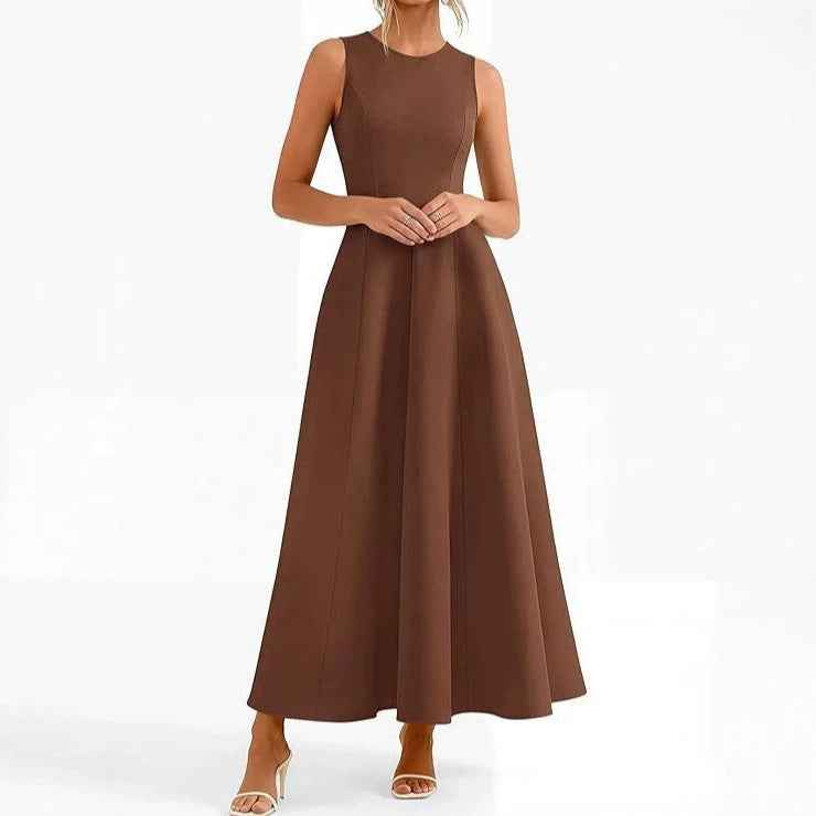 High-Waist Draped A-Line Sleeveless Maxi Dress