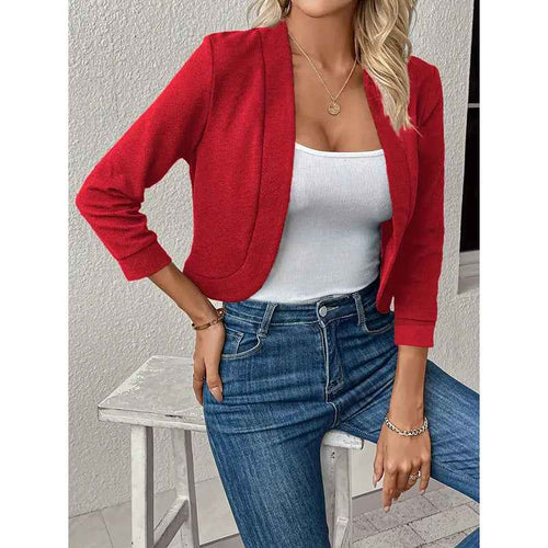 Cropped Cardigan for Women – Long Sleeve Solid Color Casual Jacket