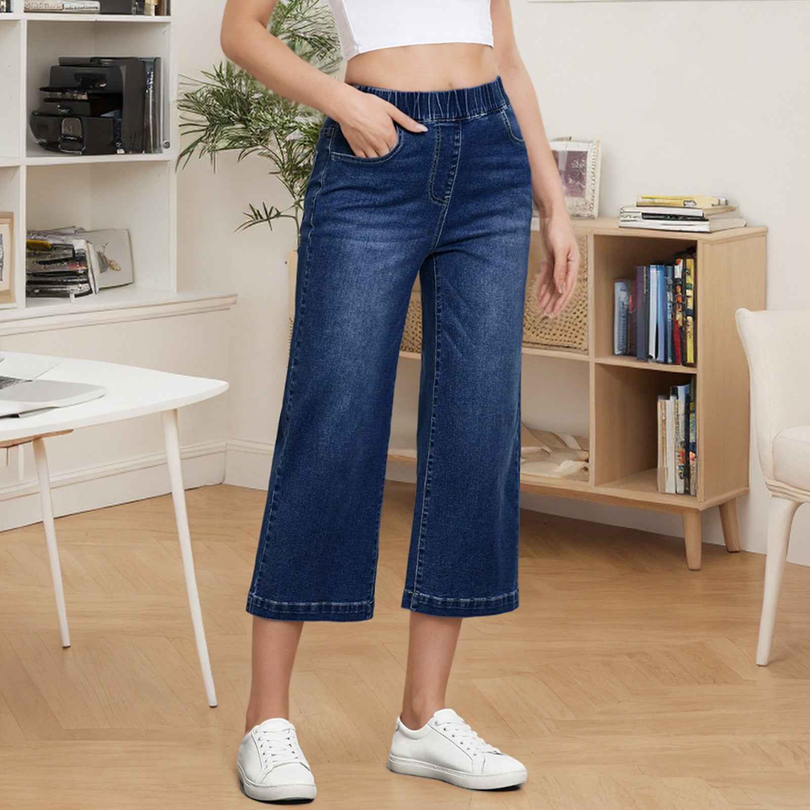 Women's High-Waist Straight-Leg Patchwork Cotton Denim Jeans