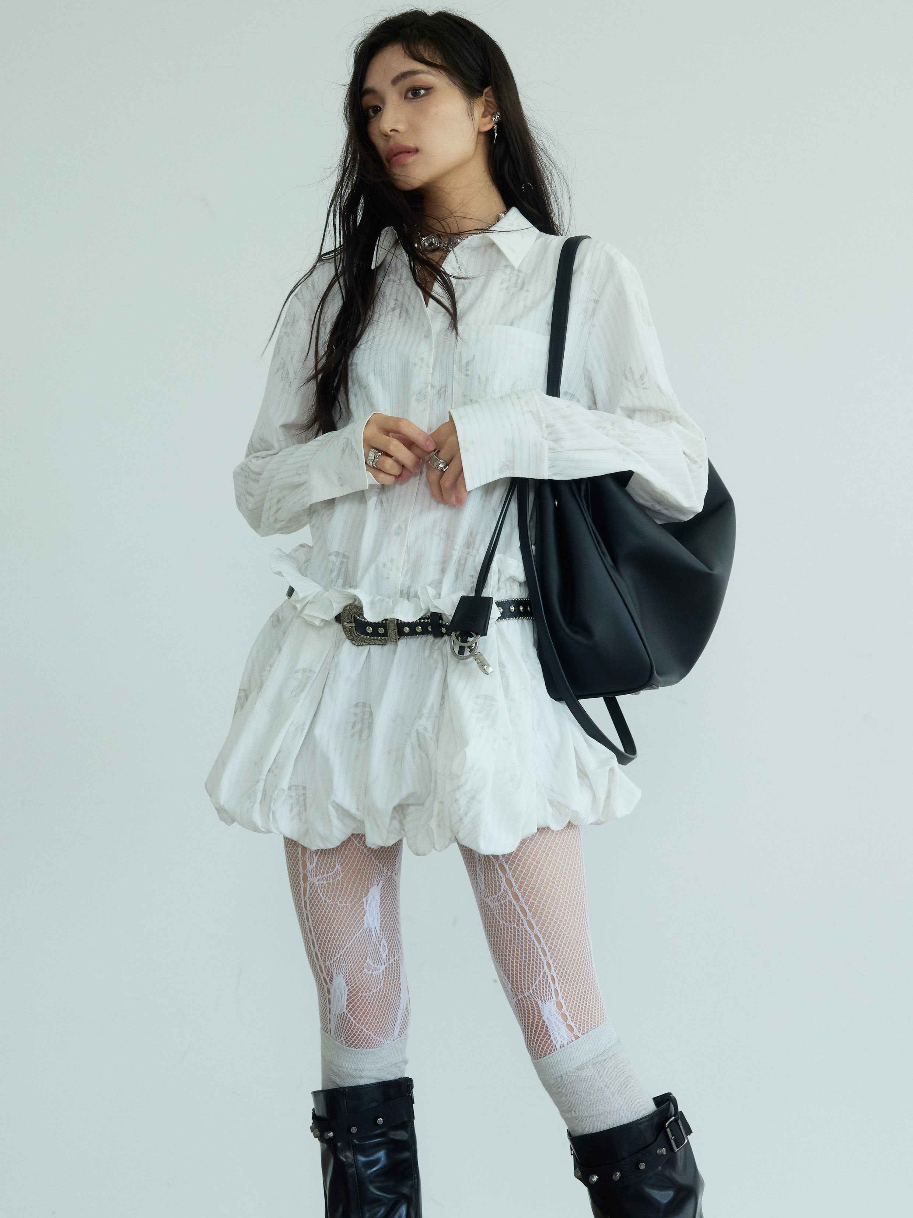 Chinese-Style Pleated Shirt Dress with Belt — Literary Vintage