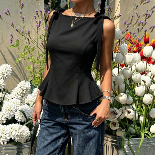 Bow-Tie Strap Sleeveless Slim-Fit Top