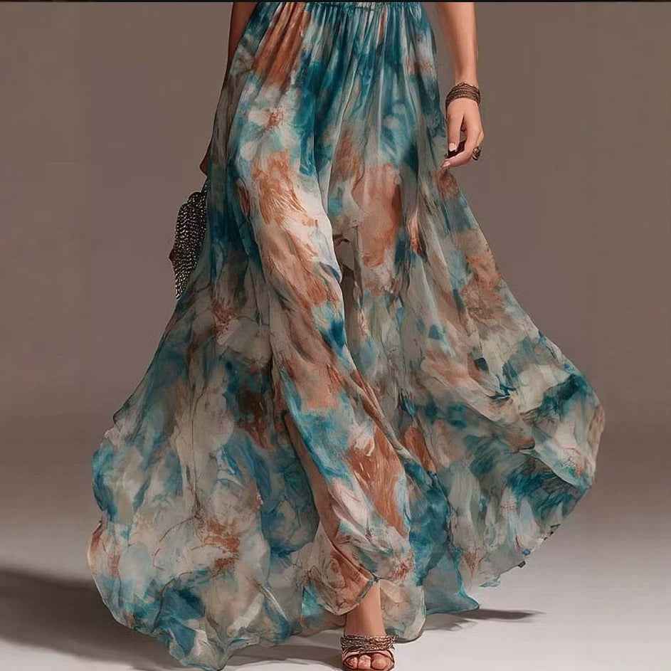 Women's Halterneck Backless Printed Maxi Dress