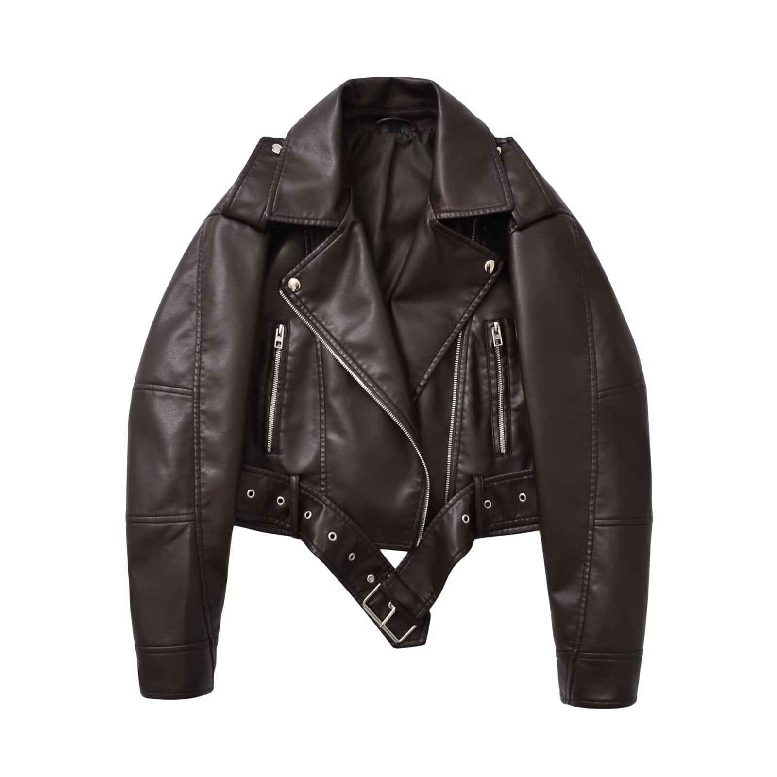 Women's Belted Biker Jacket — Faux Leather