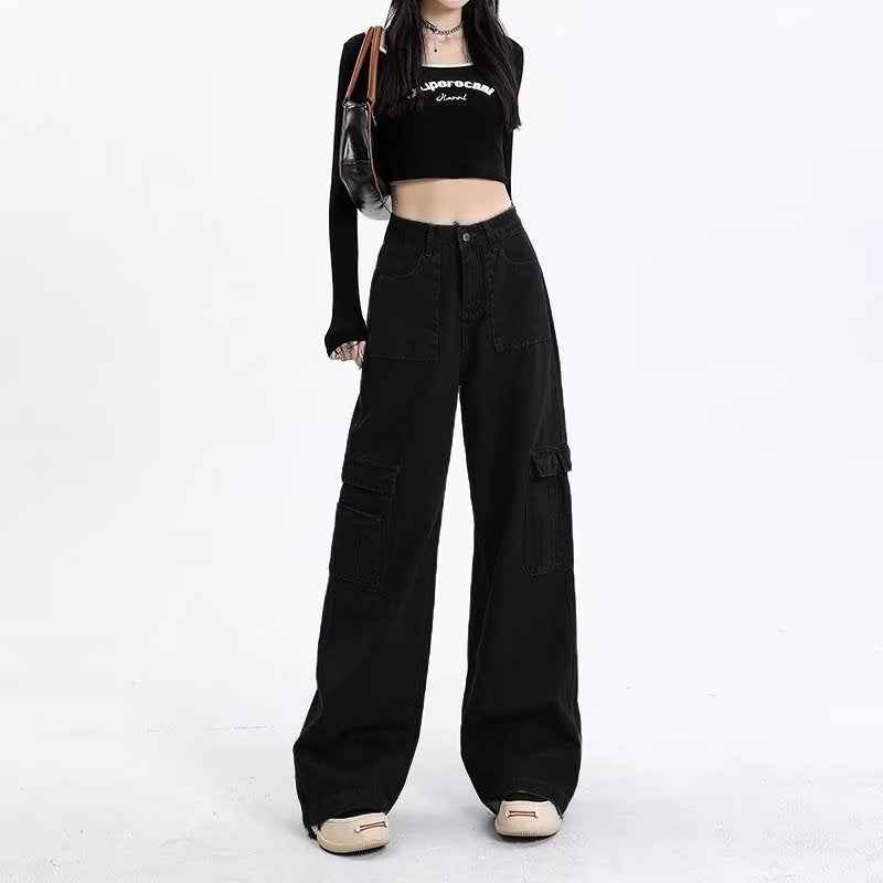 High-waisted Hip-covering Straight-leg Relaxed-fit Draping Wide-leg Casual Pants For Petite Figures