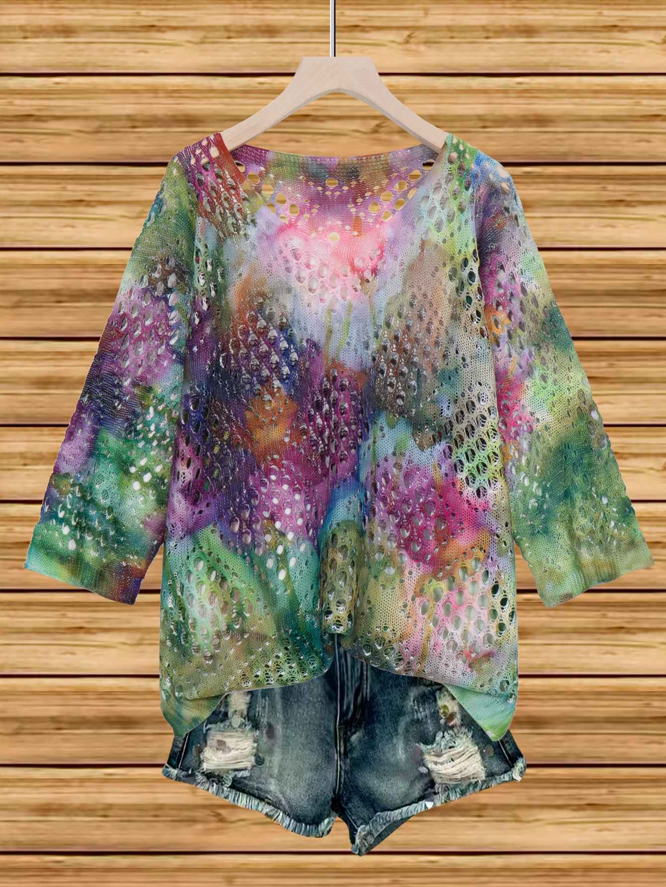 Women's 3D Knit Batwing Sweater – Hollowed-Out Elegant Design