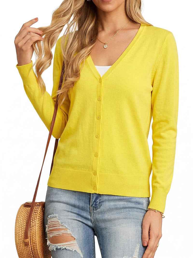 V-Neck Knit Cardigan | Women's Button-Up Long Sleeve Sweater