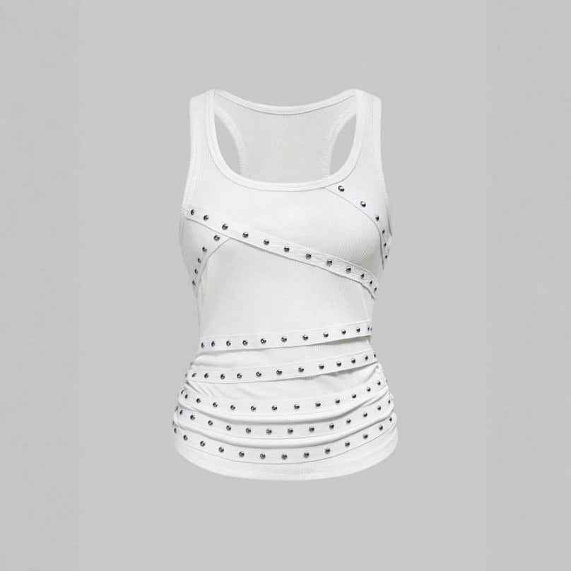 Womens Versatile Top With A Round Neckline And Metal Accents