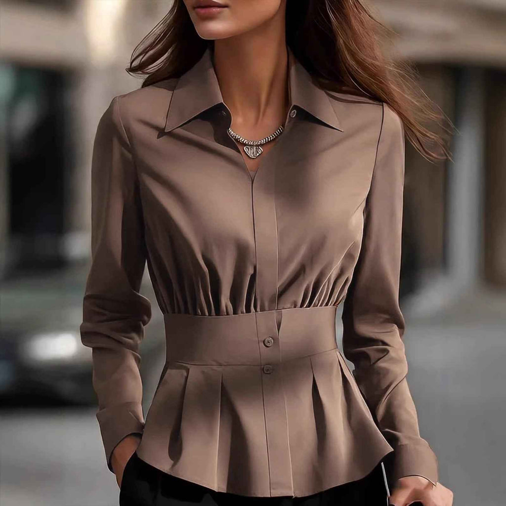 Womens Long-sleeve Plain Solid-color Regular-fit