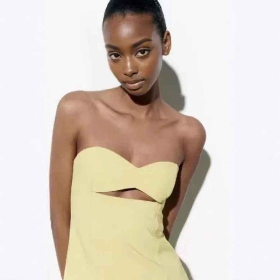 Strapless A-Line Mini Dress – Light Yellow