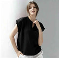 V-Neck Linen Short Sleeve Pullover Top