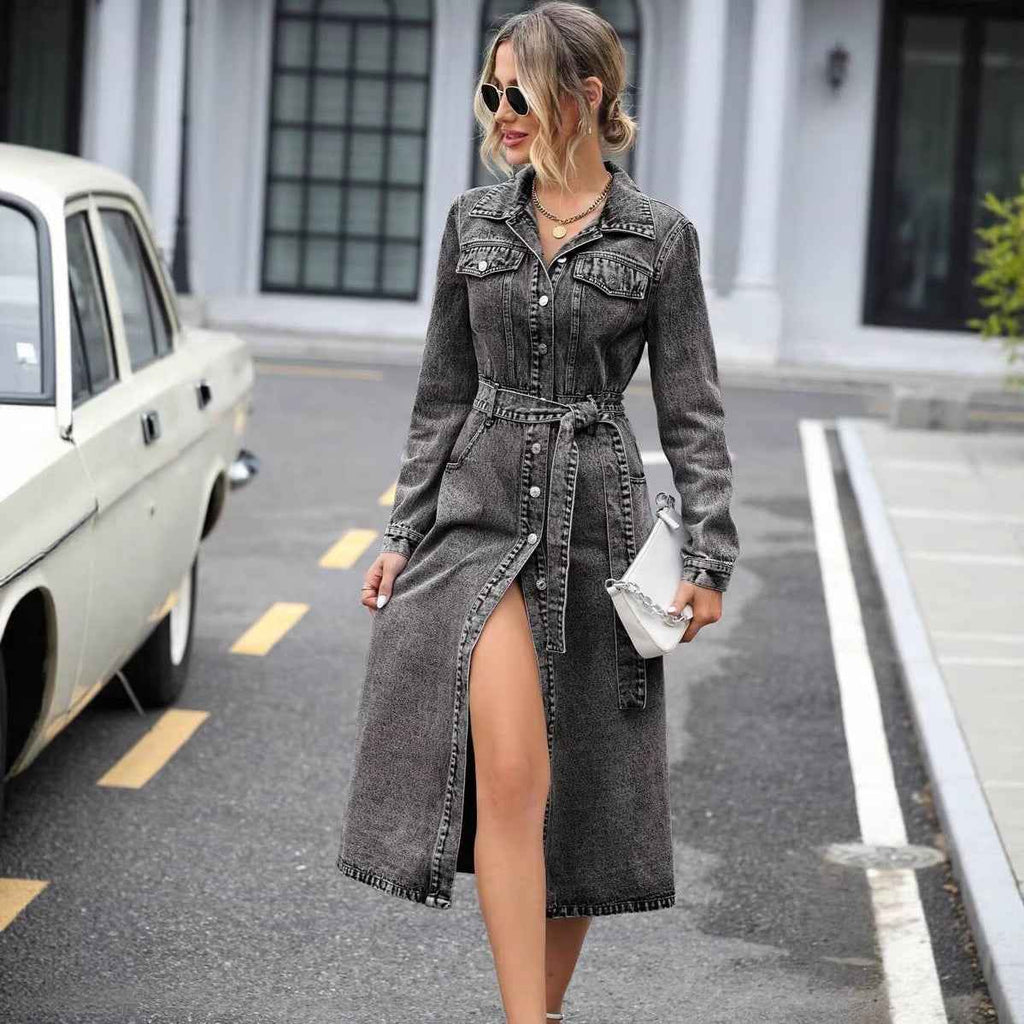 Elegant And Sophisticated Womens Shirt-collar A-line Dress With A Flared Skirt