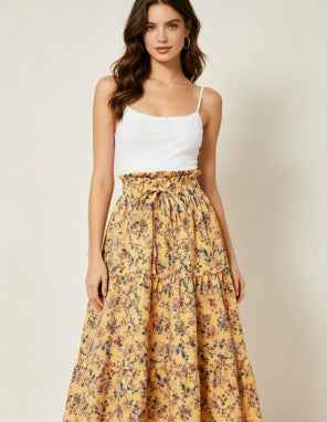 Women's Floral Print Midi A-Line Skirt