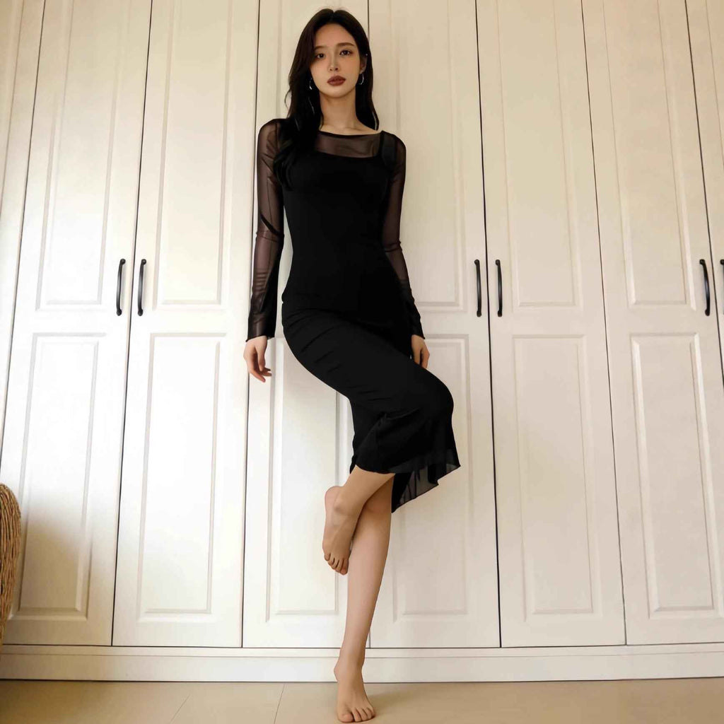 Women's Sheer Mesh Off-Shoulder Maxi Dress & Cardigan Set