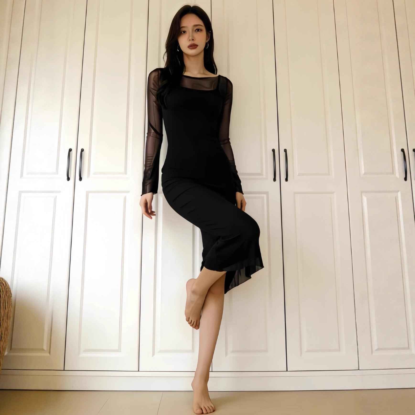 Women's Sheer Mesh Off-Shoulder Maxi Dress & Cardigan Set