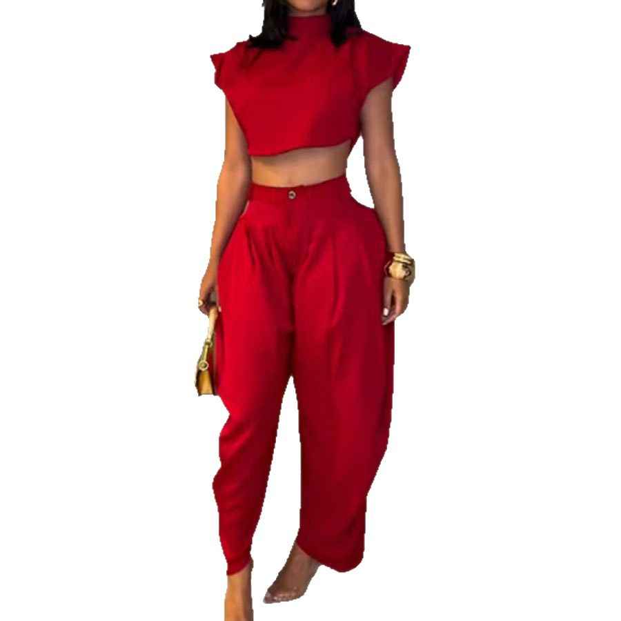 Three-Quarter Sleeve Top & High-Waist Trousers Set — 2 Colours