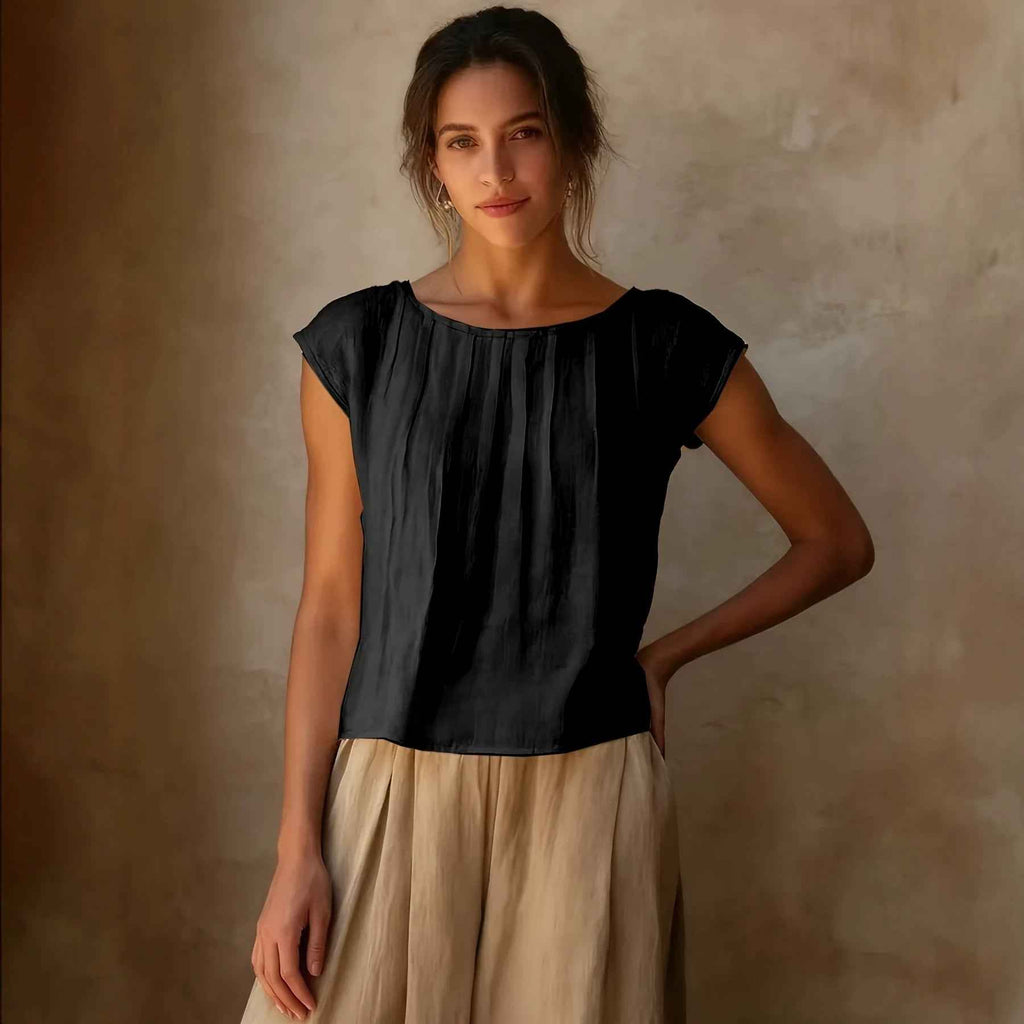 Patchwork Sleeveless Round-Neck Top – Literary Vintage Style